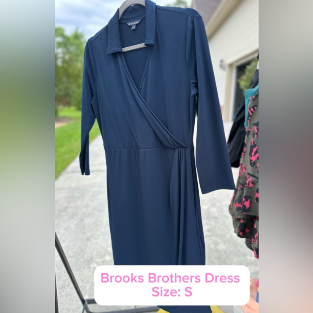 Brooks Brothers Blue Sheath Dress V-Neck 3/4 Sleeve